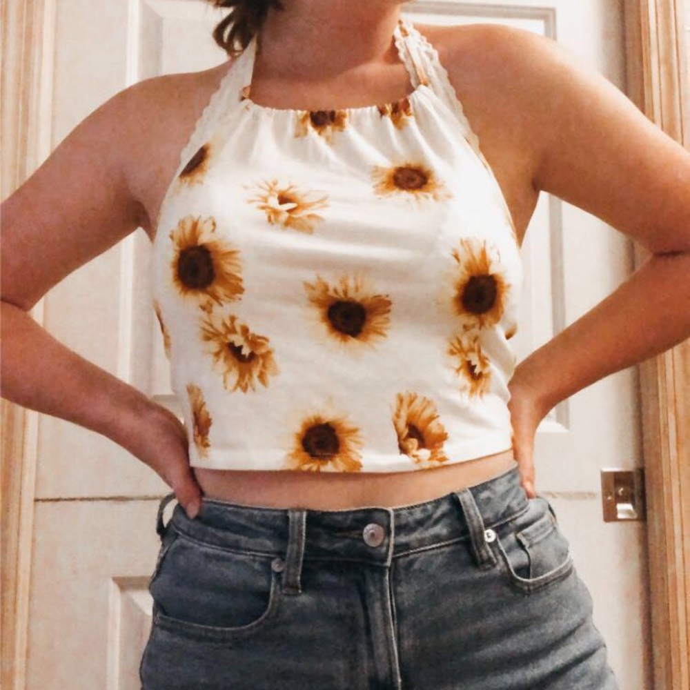 Forever 21 Sunflower Floral Print Halter Top